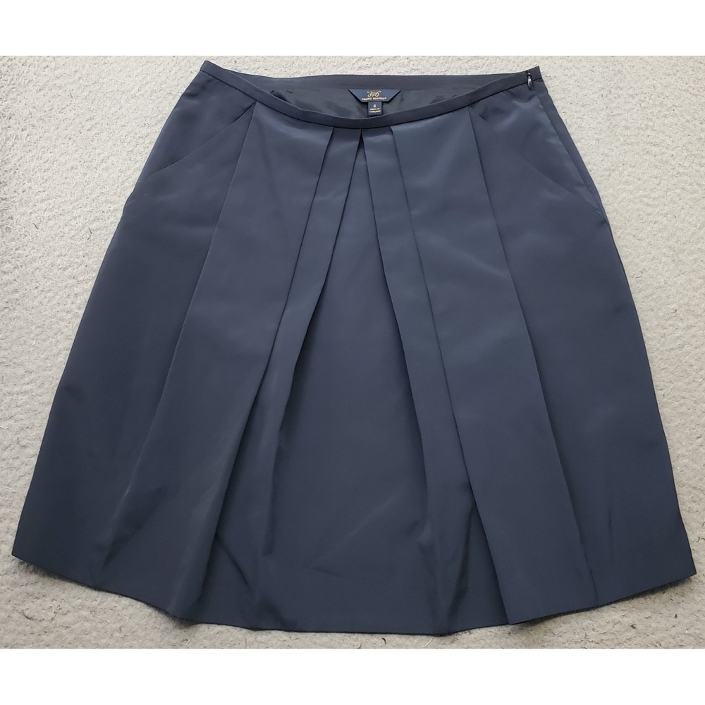 346 Brooks Brothers A-Line Skirt Womens 8 Navy Lined Pleated Front Side Zip